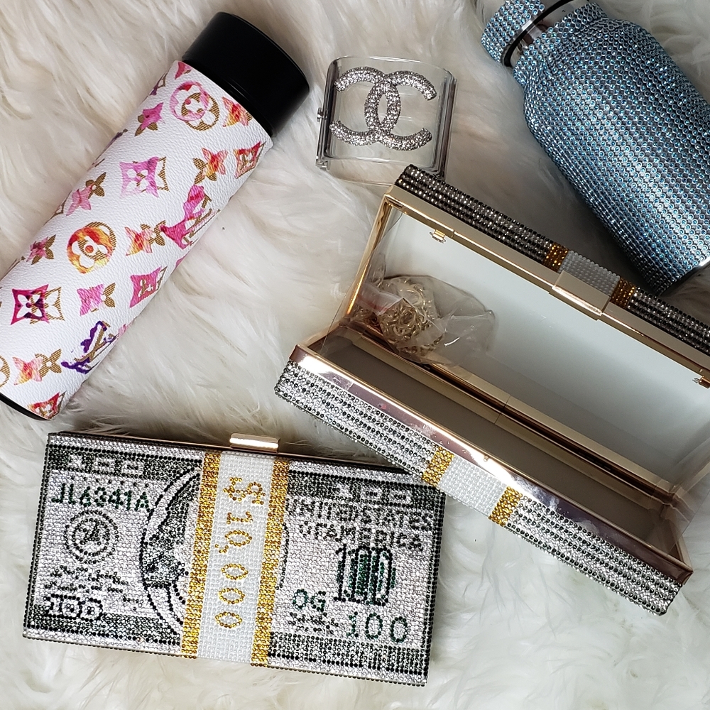 Crystals Diamondss $100 Dollars Bill Clutch Handba